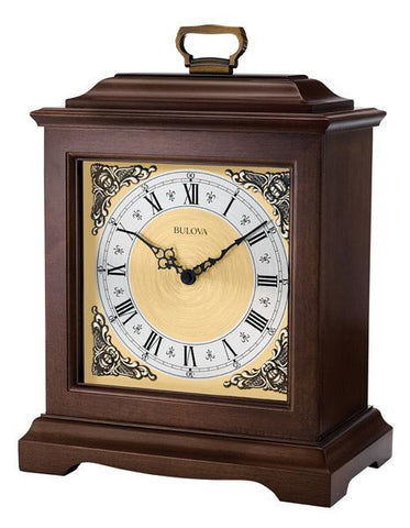 Bulova Thomaston Chiming Carriage Style Mantel Clock - Brown Cherry Finish - B1511