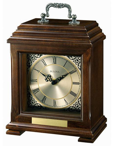 Bulova Document Table Clock - Solid Hardwood - Metal Dial - Engraving Plate - B1532