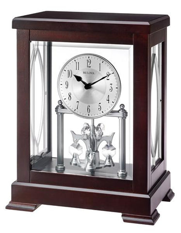 Bulova Empire Table Clock - Hardwood - Crystal-Cut Pendulum - Beveled Glass - B1534