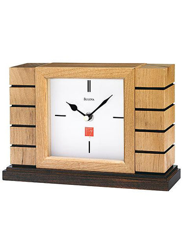 Bulova Frank Lloyd Wright Usonian II Mantel Clock - Natural Finish - Walnut Base - B1659