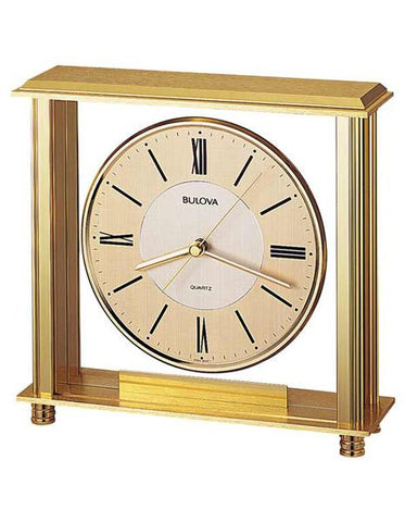 Bulova Grand Prix Tabletop Clock - Brass Tone Metal Case - Two-Tone  Dial - B1700