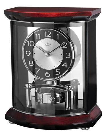 Bulova Gentry Pendulum Mantel Clock - Mahogany Finish - Rotating Pendulum - B1718