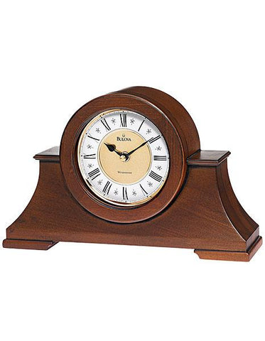 Bulova Cambria Chiming Mantel Clock - Antique Walnut Finish - Two-Tone Dial - B1765