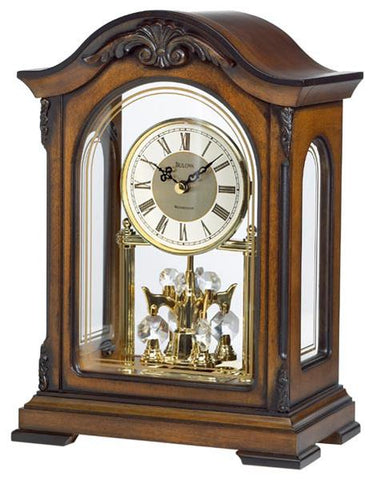 Durant Rotating Pendulum Mantel Clock by Bulova -  Carved Accents - Metal Dial - B1845_a4579e0f-8541-4af4-a9f9-29e627ca4339