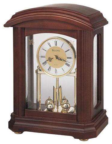 Nordale Mantel Clock by Bulova - Revolving Pendulum - Walnut Finish - B1848