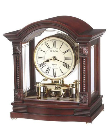 Bardwell Mantel Clock by Bulova - Rotating Pendulum - Wood and Glass Case - B1987