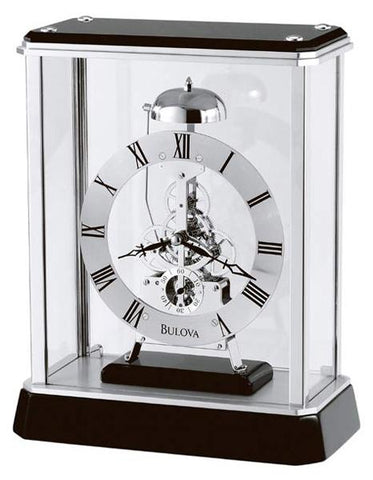 Vantage Tabletop Clock by Bulova - Skeleton Movement - Chrome & Black - B2023