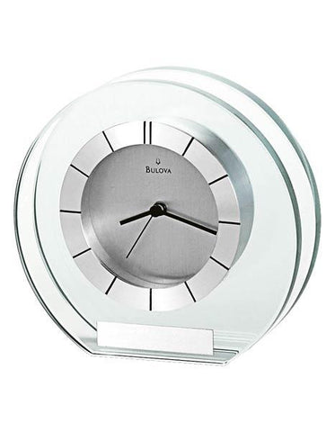 Bulova Accolade Glass Tabeltop Clock - Mineral Glass Case - Spun Aluminum Dial - B2842_562d7c1e-2faf-47da-8894-dc1a419f555c