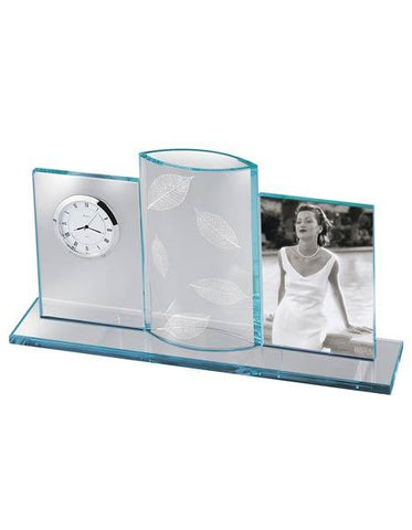 Bulova Delisle Bud Vase and Picture Frame Table Clock - Engraving Plate Included - B2870