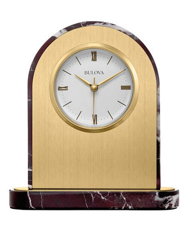 Bulova Desire Executive Clock - Turkish Rosso Levanto Marble - Brass Face Plate - B5012