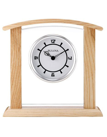 Bulova Athena Executive Desk Clock - Alder Hardwood Case - Floating White Dial - B5016