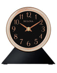 Bulova Port Jeff Wall or Table Clock - Black Dial - Aged Copper Case - Wood Base - B5404