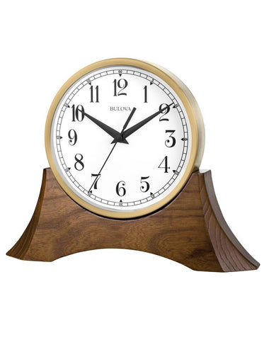 Bulova Mariner Desk Clock - Solid Wood Base - Satin Gold Finished Metal Case - B5406