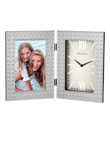 Bulova Image Picture Frame Tabletop Clock - Embossed Mosaic Metal Case - B6213_c17d5a93-b476-42d9-8944-b8533b40d122