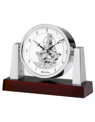 Largo Pivoting Tabletop Clock by Bulova  - Skeleton Movement  - Chrome Finish - B7520