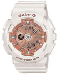 Casio Baby-G Ladies White & Rose Gold-Tone Analog-Digital - Resin Case & Strap - BA110-7A1