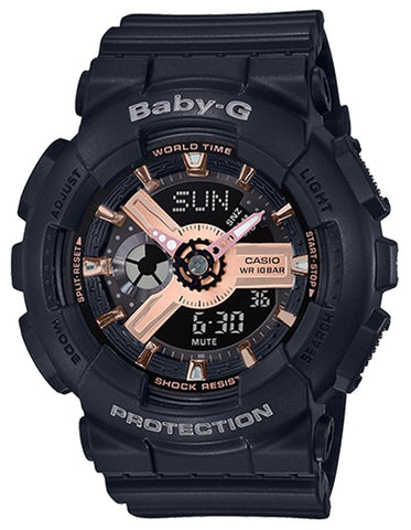 Casio Baby-G Ladies BA110 Series - Black/Rose Gold-Tone - Digital-Analog - 100M - BA110RG-1A