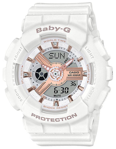 Casio Baby-G Ladies BA110 Series - White/Rose Gold-Tone - Digital-Analog - 100M - BA110RG-7A