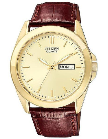 Citizen Quartz Mens Day/Date Strap Watch - Champagne Dial and Gold-Tone Case - BF0582-01P