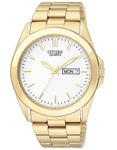 Citizen Quartz Mens Gold-Tone Watch - White Dial - Bracelet - Day/Date Display - BF0582-51A