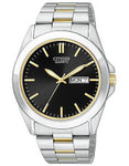 Citizen Quartz Mens Two-Tone Day/Date Watch - Black Dial - Bracelet - BF0584-56E