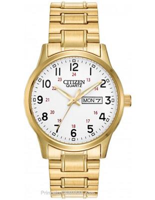 Citizen Quartz Mens Day/Date - Gold Tone and White Dial - Expansion band - BF0612-95A