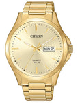 Citizen Quartz Mens Watch - Gold-Tone - Champagne Dial - Day/Date - Bracelet - BF2003-84P