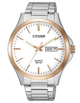 Citizen Quartz Mens Watch - Stainless Steel - White Dial - Day/Date - Bracelet - BF2006-86A