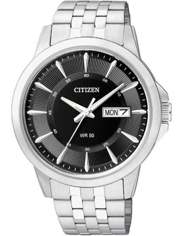 Citizen Quartz Mens Day/Date Watch - Black Dial - Steel Case and Bracelet - BF2011-51E