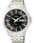 Citizen Quartz Mens Day/Date Watch - Black Dial - Two-Tone Case and Bracelet - BF2018-52E