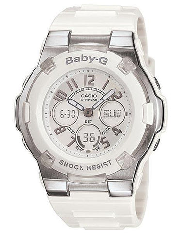 Casio Chaton Style Baby-G - Silver and White Case and Strap - 100M - World Time - BGA110-7B