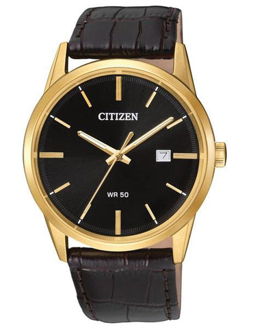 Citizen Mens Quartz - Gold-Tone - Brown Leather Strap - Black Dial - Date - 50m - BI5002-06E_5c5966e8-2895-4929-a65f-a3b94104442d