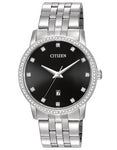 Citizen Quartz Mens Swarovski Crystal Dress- Stainless Steel - Black Dial - 50M - BI5030-51E