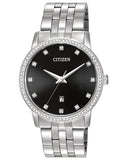 Citizen Quartz Mens Swarovski Crystal Dress- Stainless Steel - Black Dial - 50M - BI5030-51E