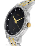 Citizen Quartz Mens Swarovski Crystal Dress- Two Tone - Black Dial - BI5034-51EA