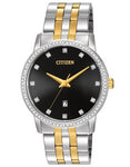 Citizen Quartz Mens Swarovski Crystal Dress- Two Tone - Black Dial - BI5034-51E