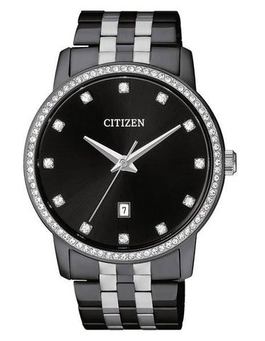 Citizen Mens Quartz SL - Two-Tone Black Dial & Case & Bracelet - Crystal - Date - BI5037-52E