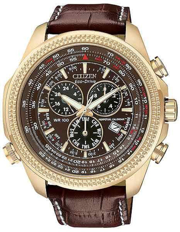 Citizen Eco-Drive Mens Perpetual Calendar Chrono - Rose Gold-Tone - Leather - BL5403-03X