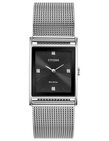 Citizen Eco-Drive Axiom Mens Watch - Stainless Steel - Diamond Markers - Mesh - BL6000-55E