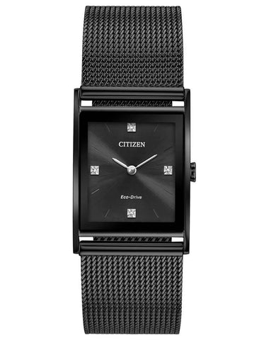 Citizen Eco-Drive Axiom Mens Watch - Black Metal - Diamond Markers - Mesh - BL6008-53E