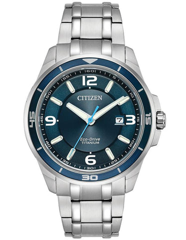 Citizen Eco-Drive Mens Titanium Watch - Dark Blue Dial - Bracelet - 100m - Date - BM6929-56L