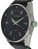 Citizen Eco-Drive Mens DRIVE CTO - Black Dial & Strap - Green Accents - Date - BM6980-08EA