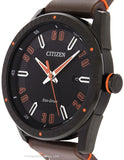 Citizen Mens DRIVE CTO - Black Case - Orange Accents - Brown Strap - Date - BM6995-19EA