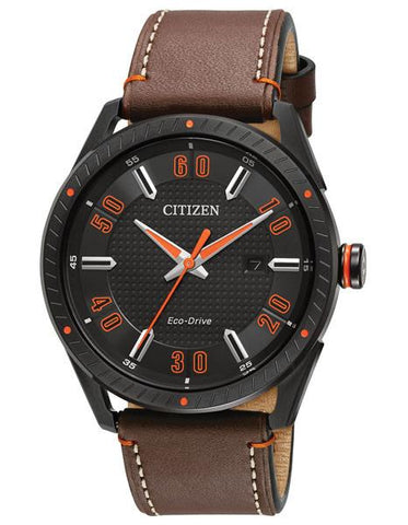 Citizen Mens DRIVE CTO - Black Case - Orange Accents - Brown Strap - Date - BM6995-19E_9ca50c55-5a59-4629-b194-588705355f66