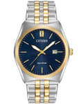 Citizen Eco-Drive Mens Corso Watch - Two-Tone Case & Bracelet - Blue Dial - Date - BM7334-58L