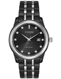 Citizen Eco-Drive Mens Diamond Watch - Black & Silver-Tone - Bracelet - 100m - BM7348-53E