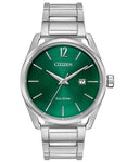 Citizen DRIVE CTO Mens Watch - Stainless Steel - Green Dial - Date - Bracelet - BM7410-51X