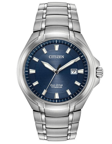 Citizen Mens Eco-Drive Paradigm Watch - Titanium - Blue Dial - Date - Bracelet - BM7431-51L