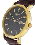 Citizen Mens Leather Strap Eco-Drive - Gold-Tone - Black Dial - Day/Date - BM8242-08EA