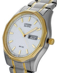 Citizen Mens Eco-Drive WR100 - Stainless & Gold Tone - White Dial - Day/Date - BM8434-58AA